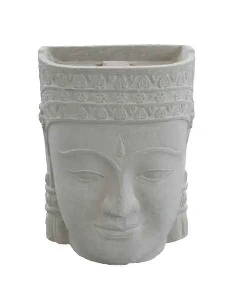 Product image 1 of the product “Khmer-head as water feature, 67cm height, cast stone, hollow, handcrafted & natural color. ”